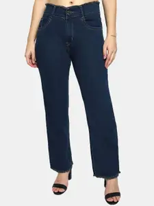 LIVE OK Women Blue Solid Boyfriend Fit Cotton High-Rise Jeans