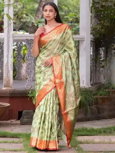 KARAGIRI Green & Red Woven Design Zari Banarasi Saree