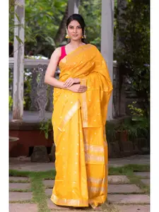 KARAGIRI Yellow & Gold-Toned Woven Design Zari Banarasi Saree
