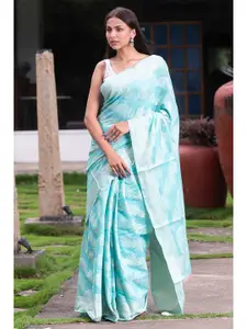KARAGIRI Blue & Silver-Toned Woven Design Zari Organza Kanjeevaram Saree
