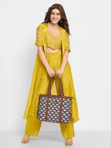 ZOUK Black Floral Print Structured Laptop Handbag