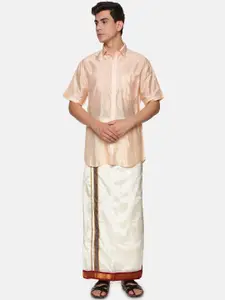 Sethukrishna Men Orange & White Shirt with Dhoti Pants