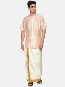 Sethukrishna Men Orange & White Shirt with Dhoti Pants
