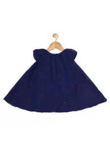 Creative Kids Navy Blue A-Line Flared Embellished Cap Sleeves Romper Dress