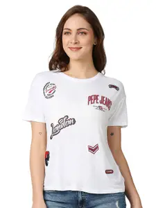 Pepe Jeans Women White Placement Printed T-shirt
