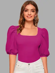 Dream Beauty Fashion Pink Puff Sleeve Fitted Top