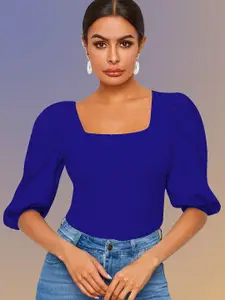 Dream Beauty Fashion Blue Puff Sleeve Fitted Top