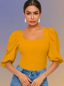 Dream Beauty Fashion Yellow Puff Sleeve Fitted Top