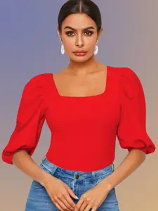 Dream Beauty Fashion Red Puff Sleeve Fitted Top