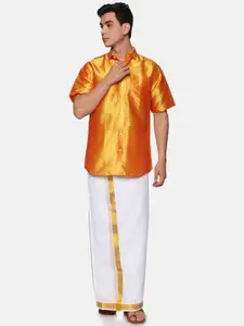 Sethukrishna Men Yellow & White Shirt with Dhoti Pants