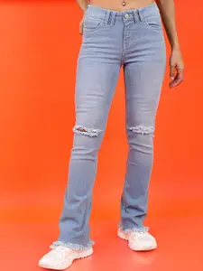 Tokyo Talkies Women Blue Bootcut Slash Knee Light Fade Jeans