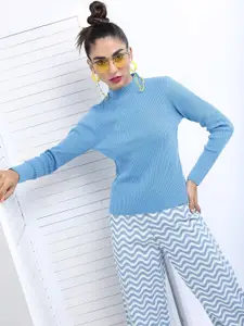 Tokyo Talkies Women Blue High Neck Pullover