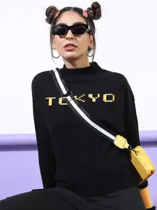 Tokyo Talkies Tokyo Talkies Women Black & Yellow Pullover Sweater