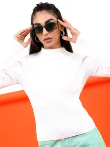 Tokyo Talkies Women White Solid Pullover