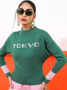 Tokyo Talkies Tokyo Talkies Women Green Printed Acrylic Pullover