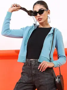 Tokyo Talkies Women Blue Hooded Sweatshirt