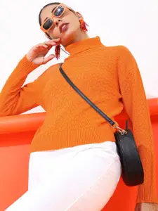 Tokyo Talkies Women Orange Self Design Pullover