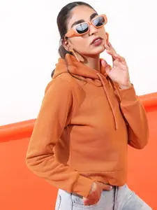 Tokyo Talkies Women Rust Solid Hooded Sweatshirt