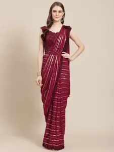 Grancy Maroon & Gold-Toned Striped Sequinned Ready to Wear Saree