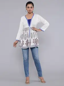 ROOPWATI FASHION White Print Ruffles Top