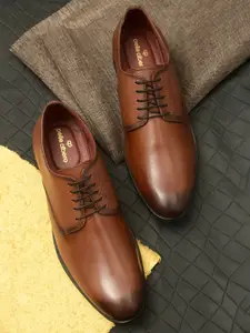 pelle albero Men Tan Brown Solid Leather Formal Derbys