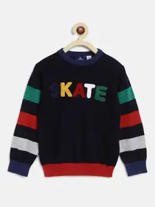 Chicco Boys Navy Blue And Red Typography Print Pullover Cotton Sweater