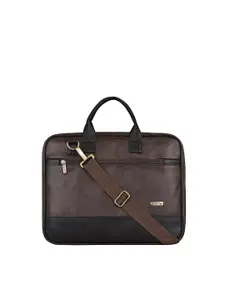 LOREM Unisex Brown & Black Textured Laptop Bag