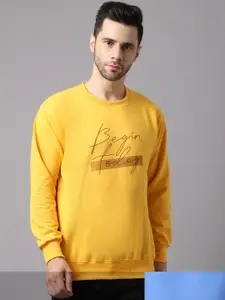 VIMAL JONNEY Men Pack Of 2 Yellow And Blue Typography Printed Pullover Sweatshirt