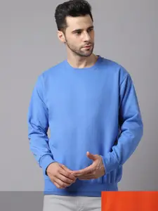 VIMAL JONNEY Men Pack of 2 Blue & Red Typography Printed Fleece Sweatshirt