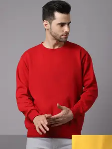 VIMAL JONNEY Men Pack of 2 Red & Yellow Solid Fleece Sweatshirt