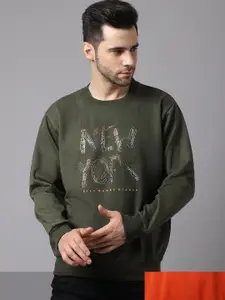 VIMAL JONNEY Men Olive Green Printed Round Neck Sweatshirt