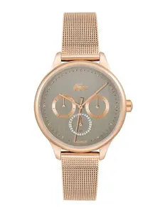 Lacoste Women Grey Birdie Embellished Dial & Rose Gold-Toned Straps Analogue Watch 2001205