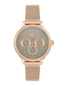 Lacoste Women Grey Birdie Embellished Dial & Rose Gold-Toned Straps Analogue Watch 2001205