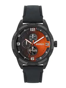 HUGO Men Black & Orange Grip Analogue Multi Function Watch 1530275