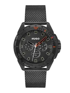 HUGO Men Black Braided Fresh Multi Function Analogue Watch 1530289-Black