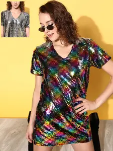 SASSAFRAS Women Lovely Multi-Coloured Abstract All That Glitters Dress