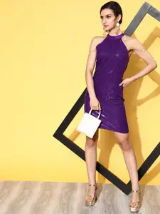 SASSAFRAS Women  Purple Solid Shimmer & Sequin Dress