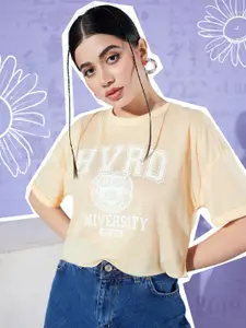 Harvard Women Typography Printed Drop-Shoulder Sleeves T-shirt