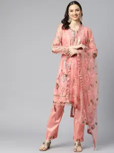 Readiprint Fashions Peach-Coloured Embroidered Semi-Stitched Dress Material