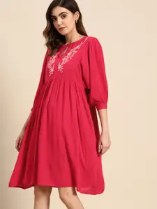 all about you Ethnic Motifs Embroidered Bishop Sleeves A-Line Dress