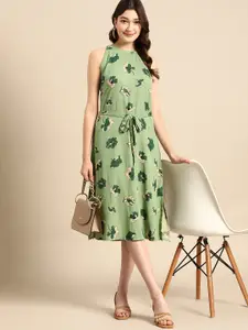 all about you Floral Print A-Line Dress with a Belt