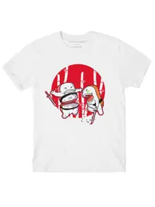 THREADCURRY Boys White & Red Printed Cotton T-shirt