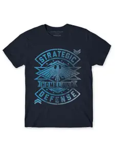 THREADCURRY Boys Navy Blue Typography Printed Cotton T-shirt