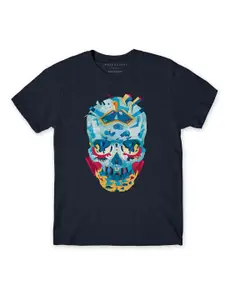 THREADCURRY Boys Navy Blue & Blue Printed Cotton T-shirt
