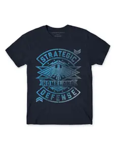 THREADCURRY Boys Navy Blue Typography Printed T-shirt