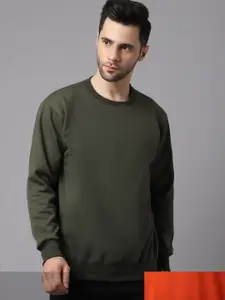 VIMAL JONNEY Men Pack Of 2 Orange And Green Typography Printed Pullover Sweatshirt