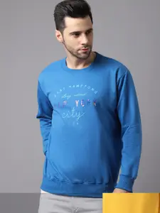 MACK JONNEY Men Pack of 2 Blue & Yellow Typography Printed Fleece Sweatshirt