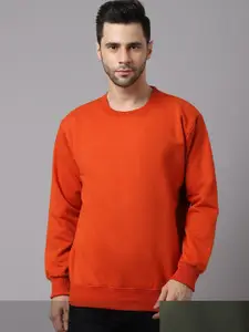VIMAL JONNEY Men Pack of 2 Orange & Olive Green Solid Fleece Sweatshirt