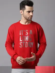 VIMAL JONNEY Men Red Printed Round Neck Sweatshirt
