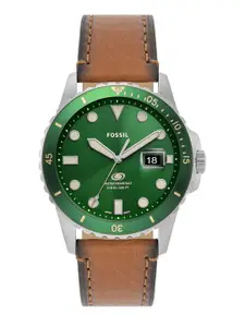 Fossil Men Green Dial & Brown Leather Straps Analogue Watch FS5946